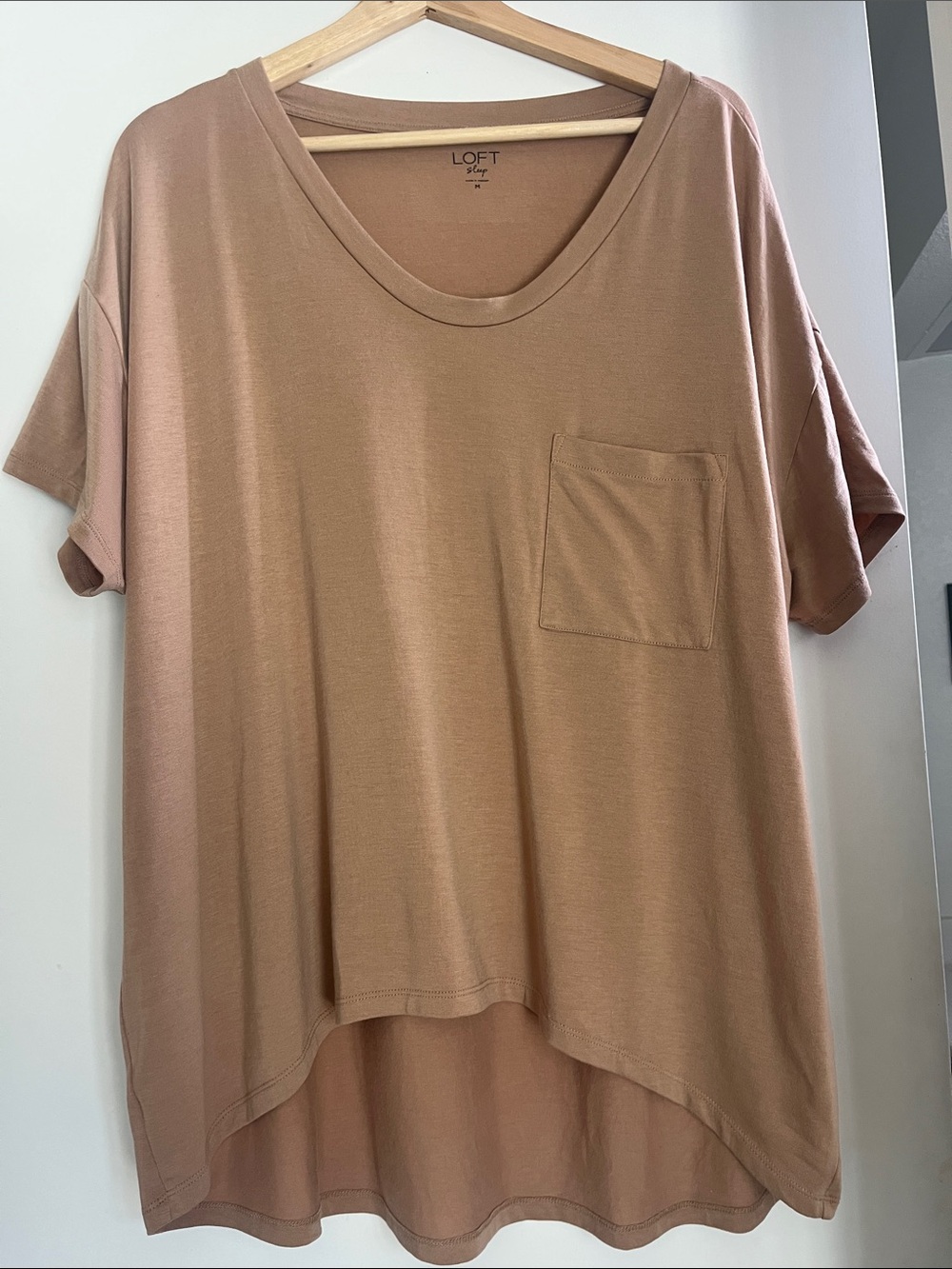 LOFT Tan Scoop Neck Short Sleeve Pocket Tee